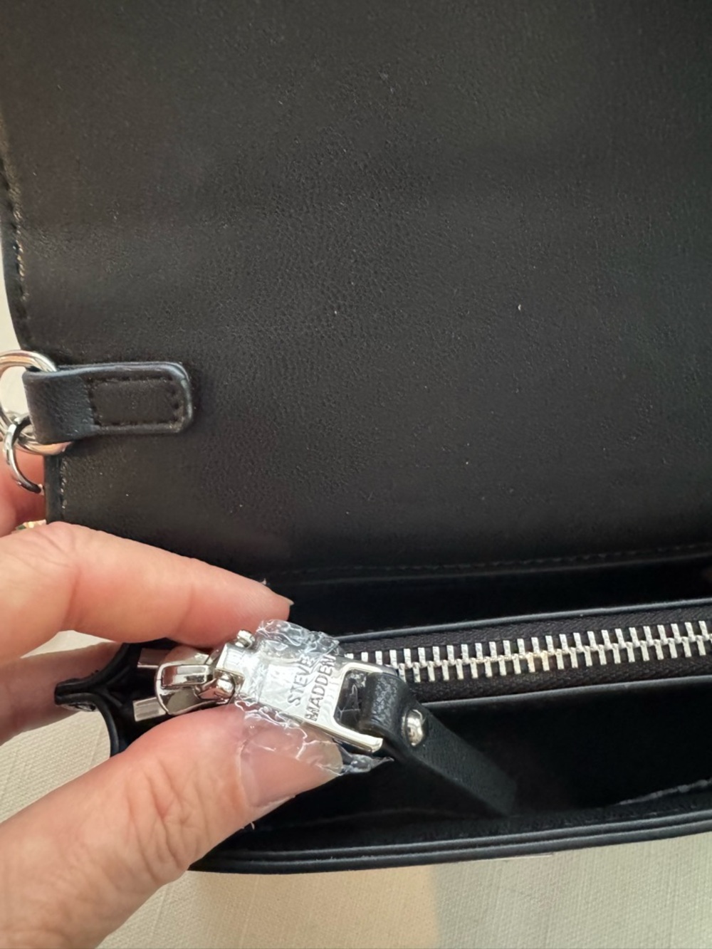 Steve Madden Black Mini Top-Handle Bag with Crystal Logo - Picture 7 of 10